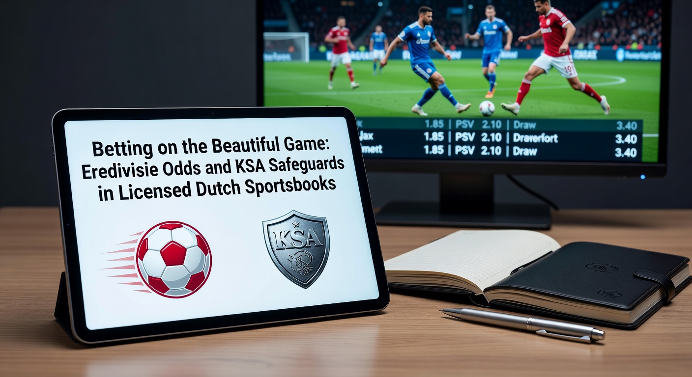 Voetbalstadion met fans en weddenschapsborden tijdens een Eredivisie-wedstrijd, illustrerend de opwinding rond odds en veilige betting in Nederland