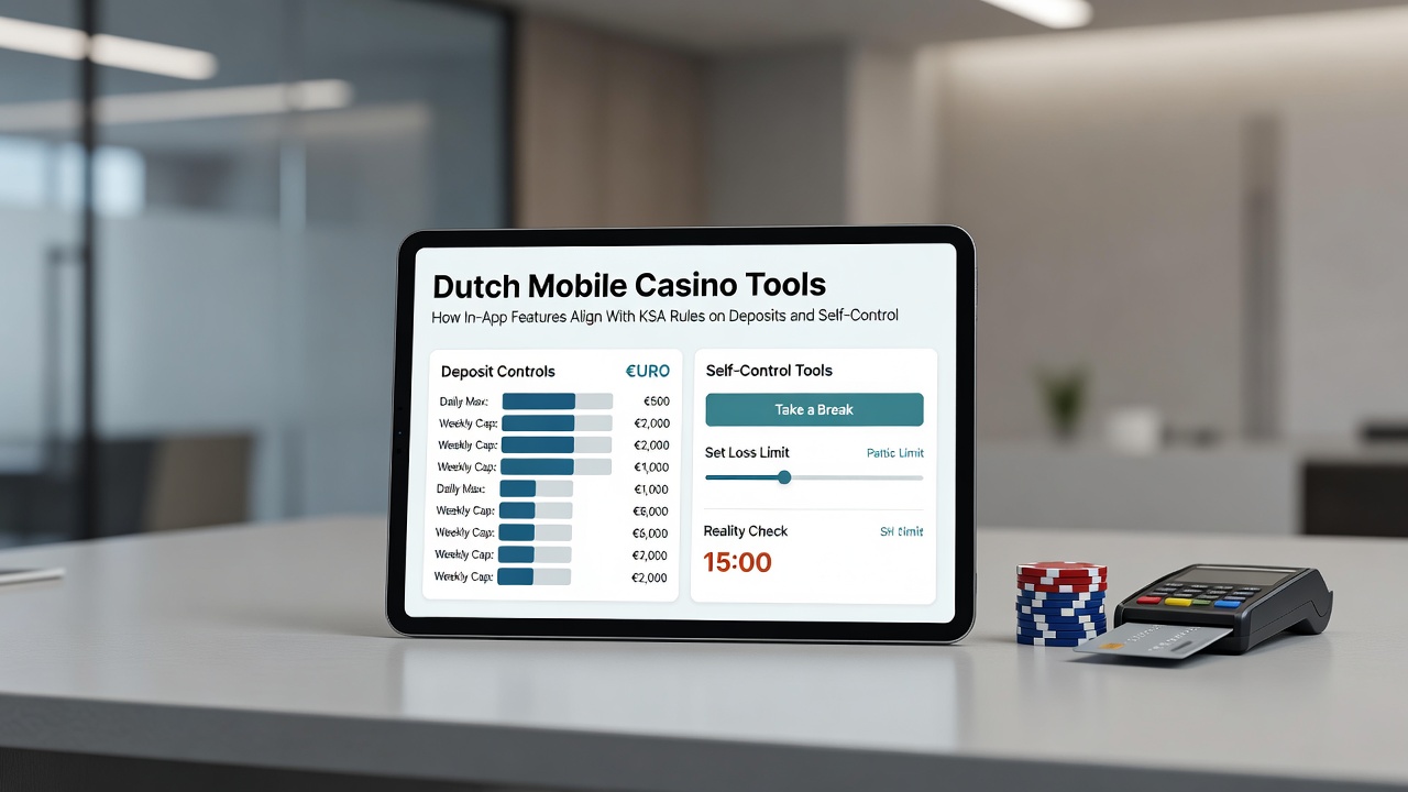 Mobiele casino app interface met stortings- en limietopties op een smartphone scherm