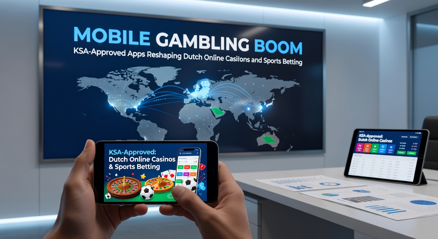 Smartphone met open online casino app, omringd door iconen van slots en sportweddenschappen, symboliserend de mobiele revolutie in Nederland