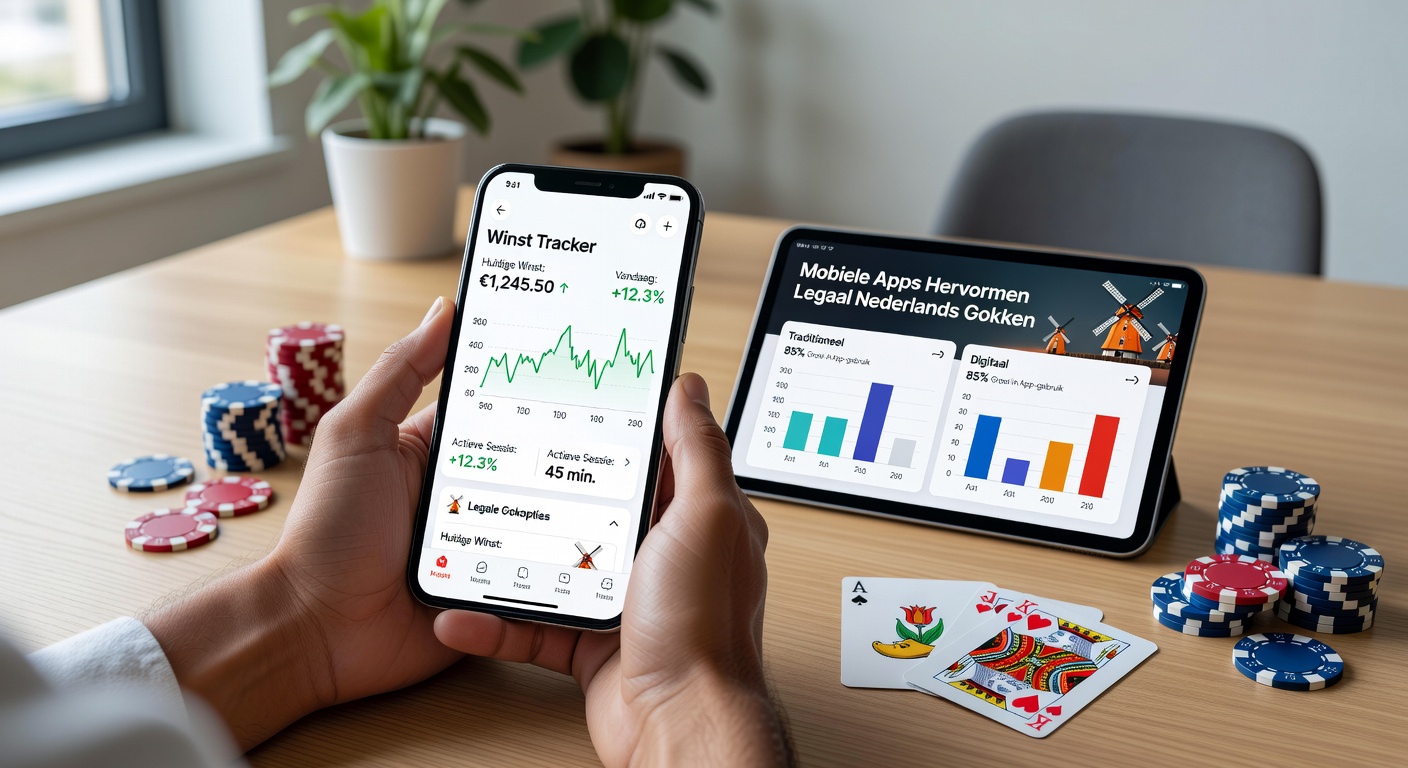 Smartphone met gokapp die winsten en statistieken weergeeft op een legaal Nederlands platform