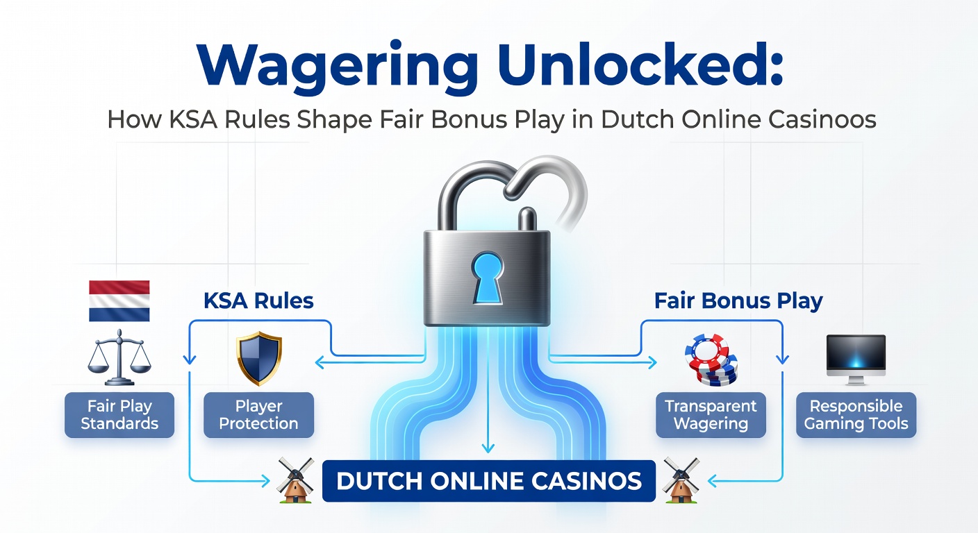 Illustratie van een slotmachine met bonus-symbolen en KSA-regelboekje, symboliserend transparante wagering in Nederlandse casinos